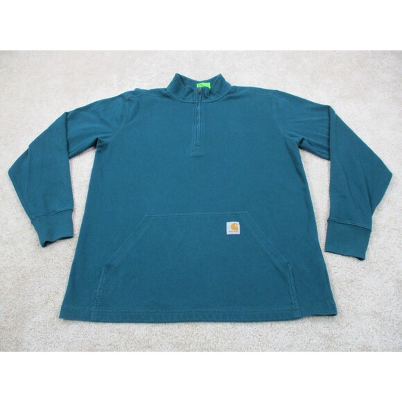 Carhartt Sweater Men Large Relaxed Fit Green Zip Work Wear Pullover Cotton Blend - Picture 1 of 10